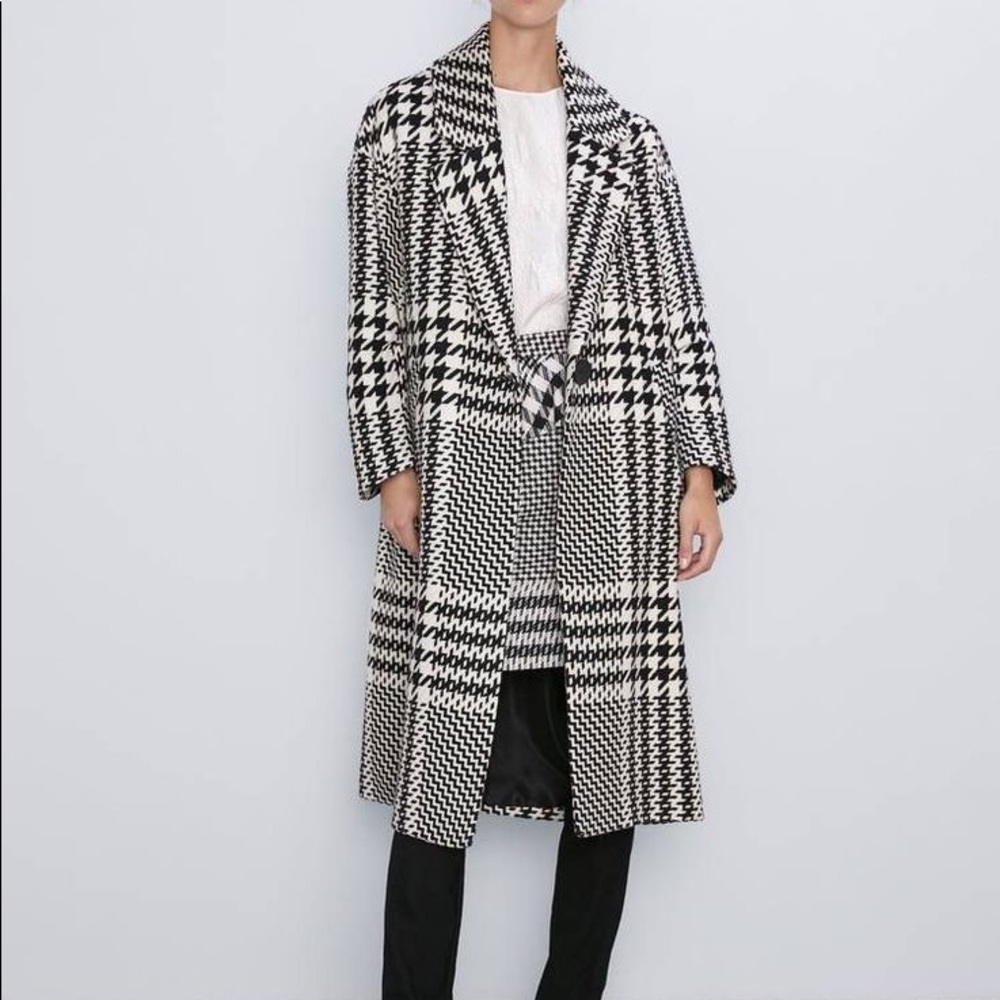 Oversized Geometric Houndstooth Zara Coat